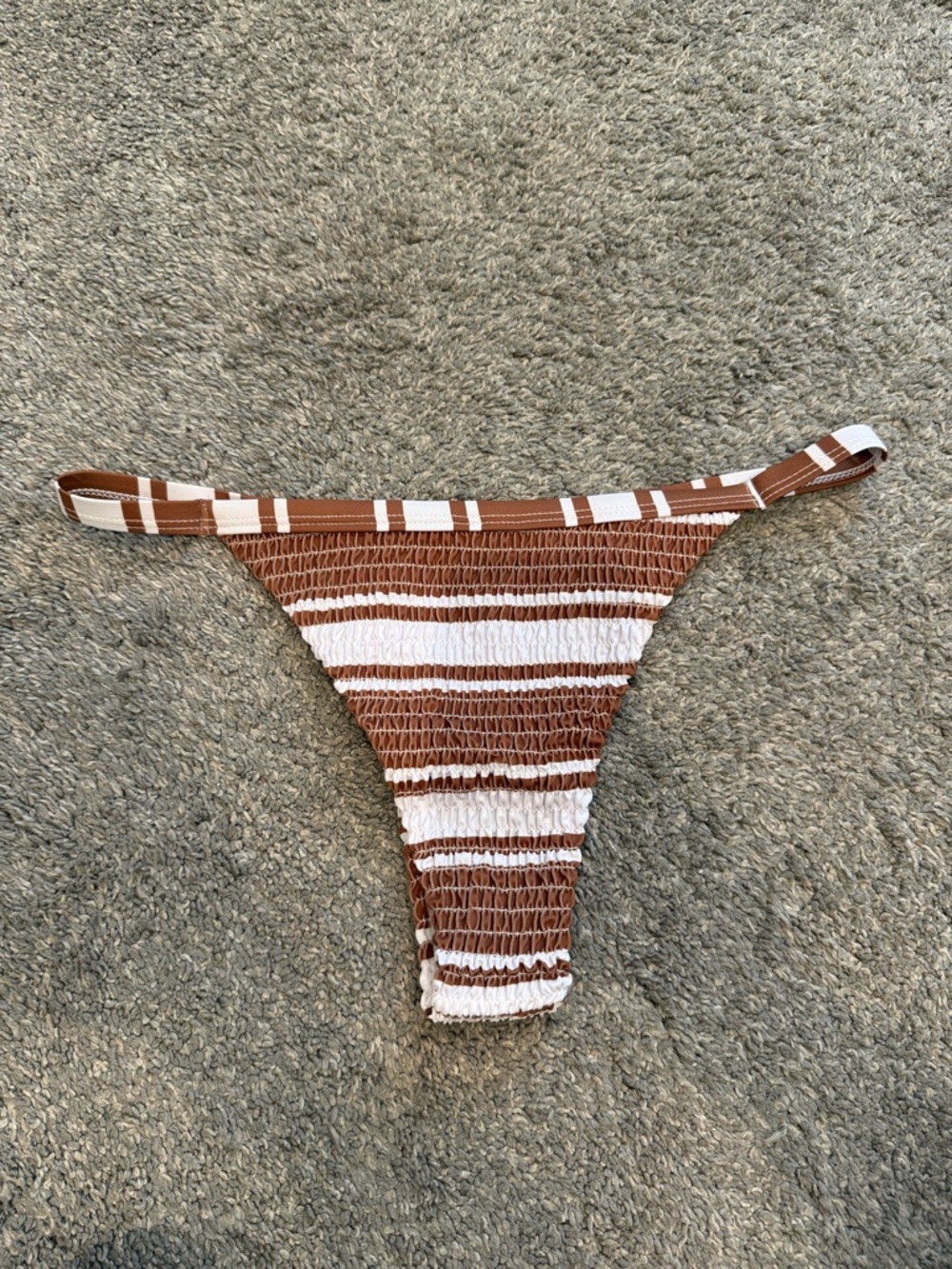 Zaful | NWT Brown and White Striped Smocked Triangle Bikini Top - Picture 7 of 9